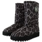 Elegant Gray Leopard Mid Calf Boots