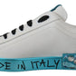 Elegant White and Blue Leather Sneakers