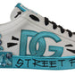 Elegant White and Blue Leather Sneakers