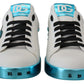 Elegant White and Blue Leather Sneakers