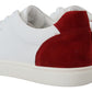 Elegant White and Red Leather Sneakers