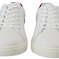 Elegant White and Red Leather Sneakers