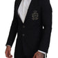 Elegant Embroidered Black Wool Blazer