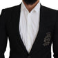 Elegant Embroidered Black Wool Blazer