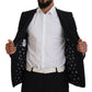 Elegant Embroidered Black Wool Blazer
