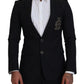 Elegant Embroidered Black Wool Blazer