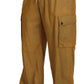 Brown Linen Drawstring Cargo Pants