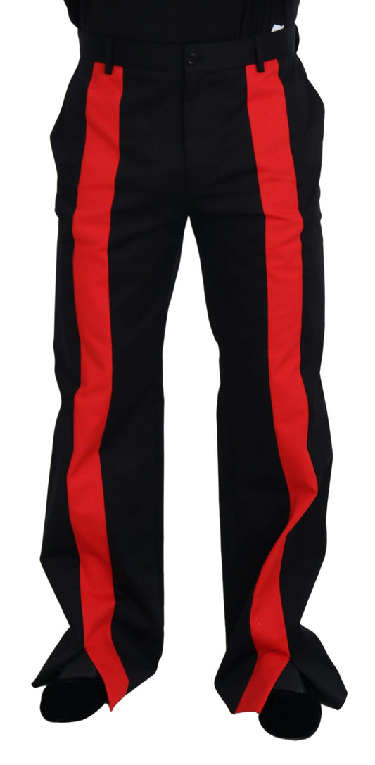 Elegant Black and Red Cotton Blend Trousers