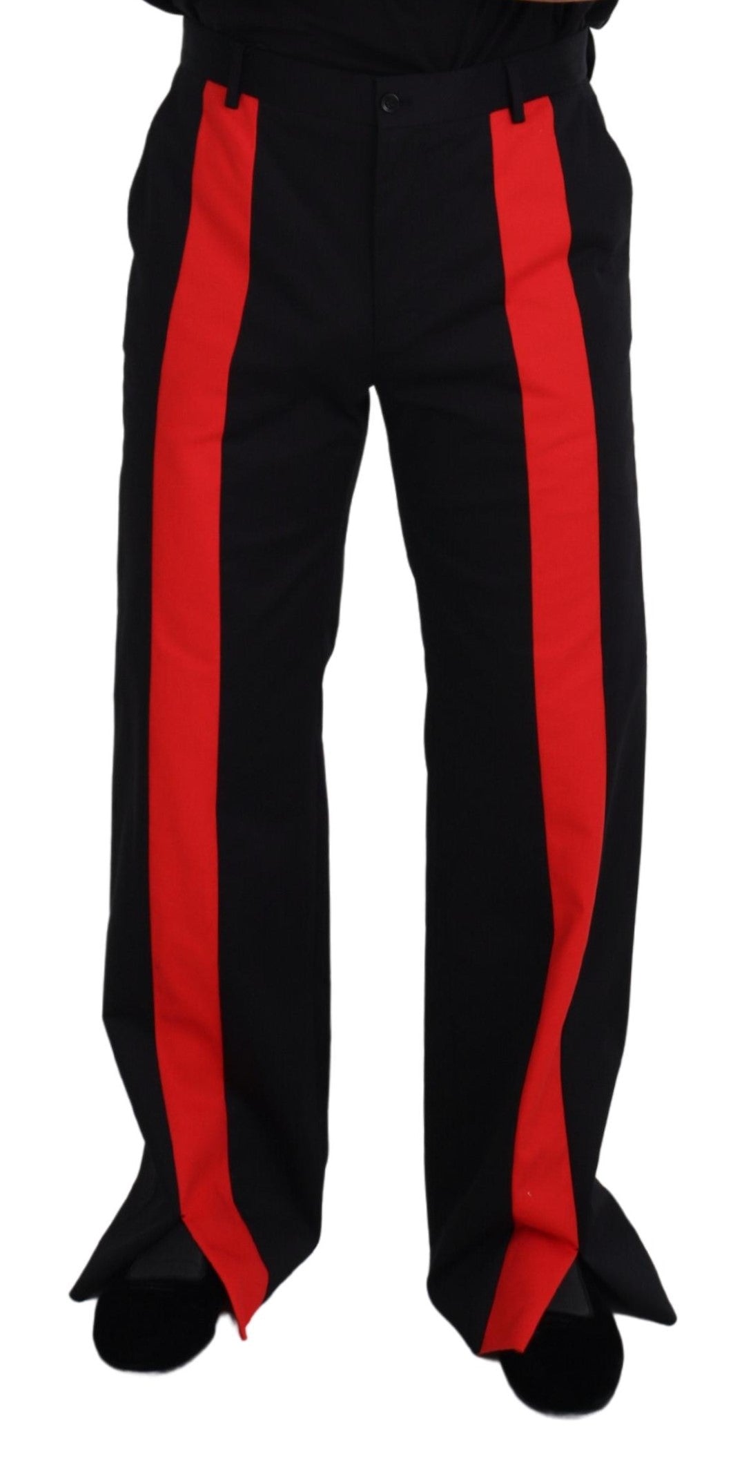 Elegant Black and Red Cotton Blend Trousers