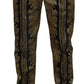 Elegant Jacquard Trousers in Gold Black