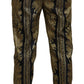 Elegant Jacquard Trousers in Gold Black