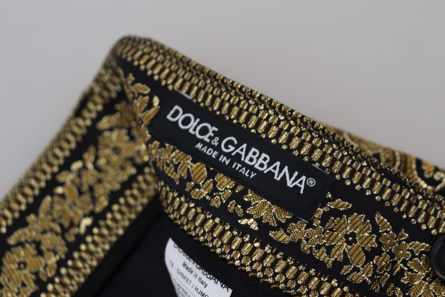 Elegant Jacquard Trousers in Gold Black