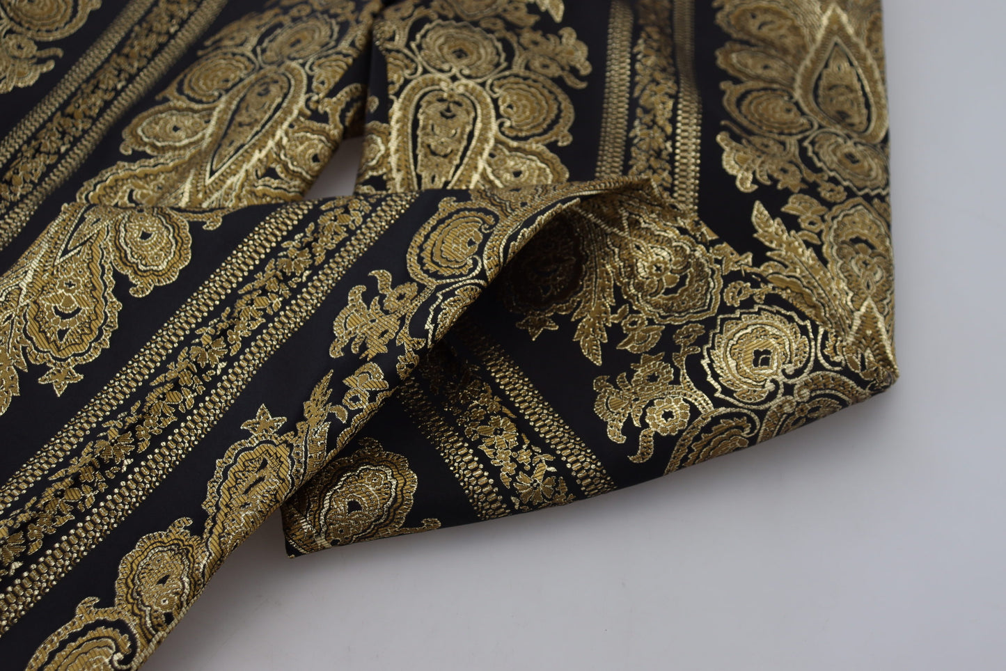Elegant Jacquard Trousers in Gold Black