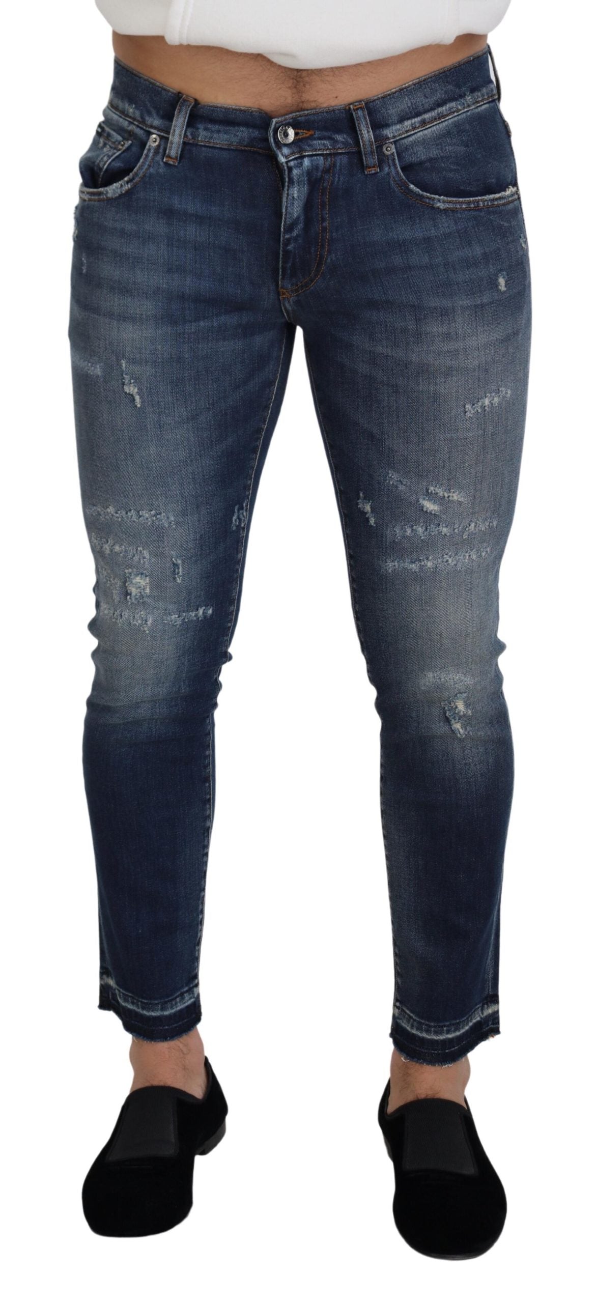 Elegant Blue Washed Denim Pants