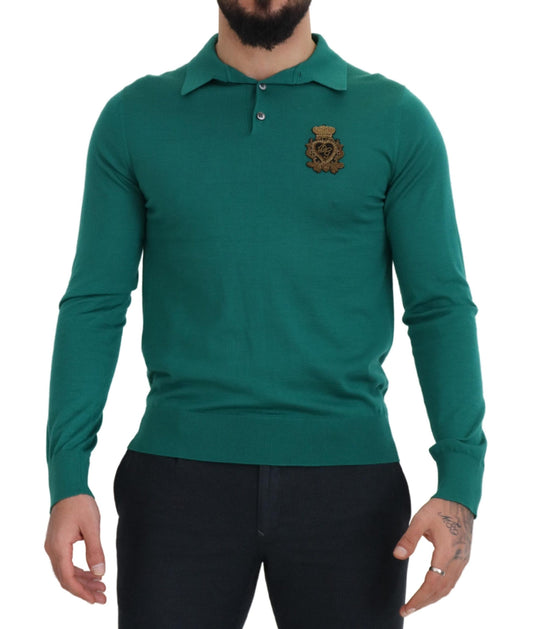 Elegant Cashmere Silk Green Pullover Sweater