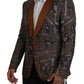 Elegant Bronze Brown Monkey Print Silk Blazer