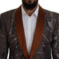 Elegant Bronze Brown Monkey Print Silk Blazer