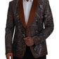 Elegant Bronze Brown Monkey Print Silk Blazer