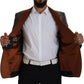 Elegant Bronze Brown Monkey Print Silk Blazer