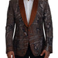 Elegant Bronze Brown Monkey Print Silk Blazer