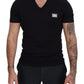 Elegant V-Neck Black Cotton Tee