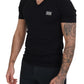 Elegant V-Neck Black Cotton Tee