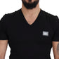 Elegant V-Neck Black Cotton Tee