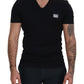 Elegant V-Neck Black Cotton Tee
