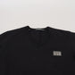 Elegant V-Neck Black Cotton Tee