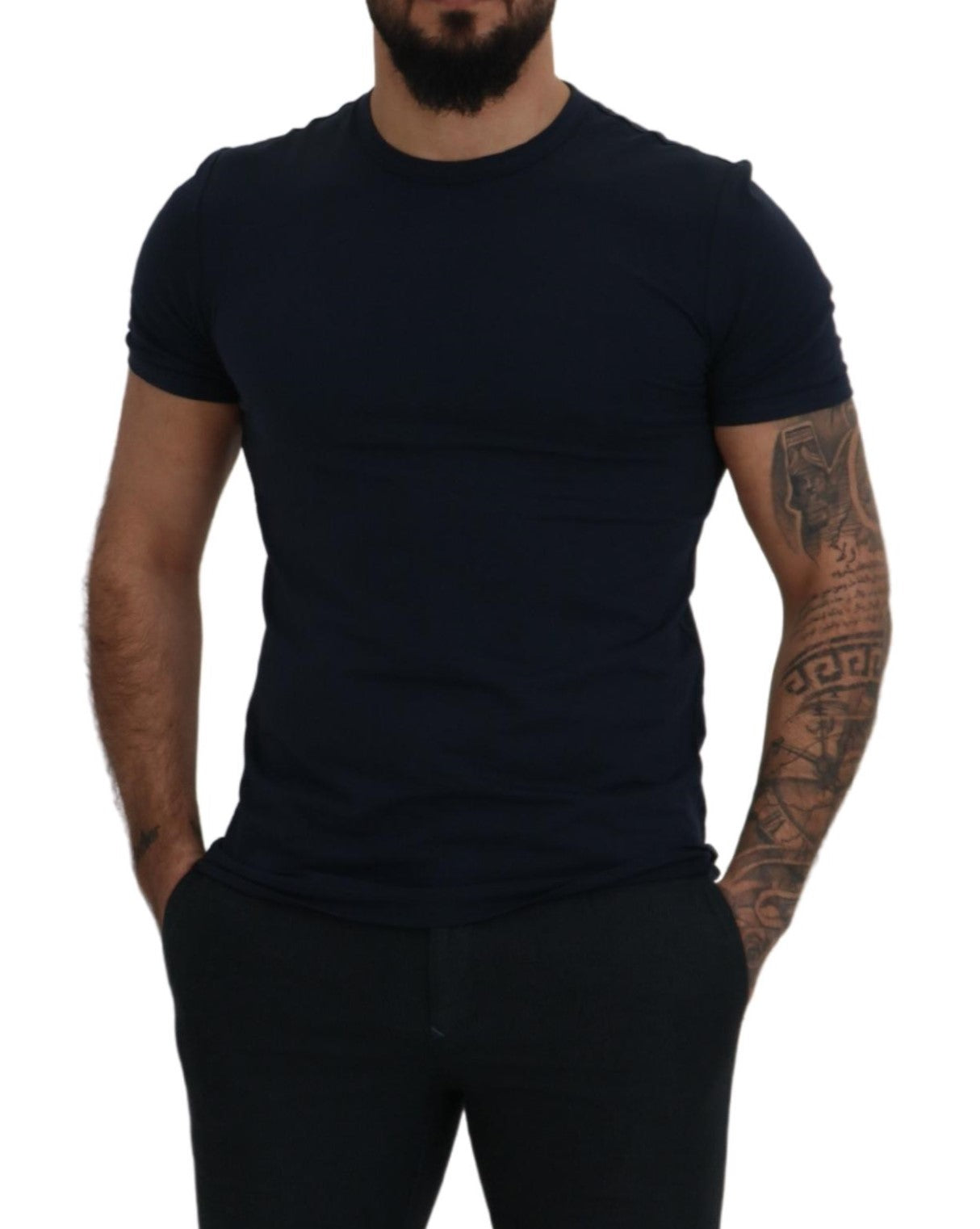 Elegant Crewneck Cotton Tee in Blue