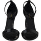 Elegant Black Leather Ankle Strap Sandals