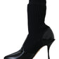 Elegant Black Leather Calf Socks Boots