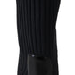 Elegant Black Leather Calf Socks Boots