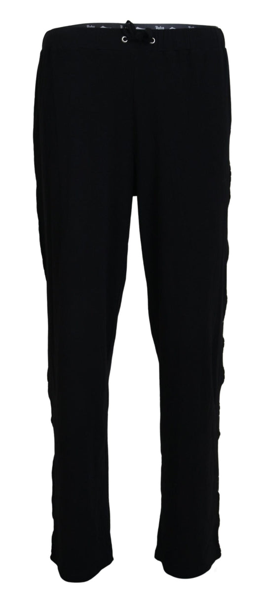 Elegant Black Drawstring Cotton Pants