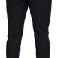 Elegant Black Striped Wool Blend Trousers
