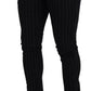 Elegant Black Striped Wool Trousers
