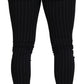 Elegant Black Striped Wool Trousers