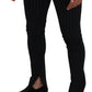 Elegant Black Striped Wool Trousers