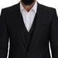 Elegant Gray Martini Three-Piece Wool Silk Suit