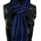 Blue Silk Shawl Foulard Fringes Scarf