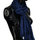 Blue Silk Shawl Foulard Fringes Scarf