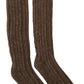 Brown Wool Knit Calf Long Women Socks