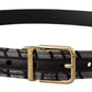 Multicolor Patchwork Leather Gold Jaquard Belt