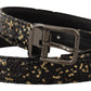 Gold Black Two-toned Leather Chrome Buckle Belt