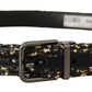 Gold Black Two-toned Leather Chrome Buckle Belt