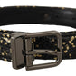 Gold Black Two-toned Leather Chrome Buckle Belt