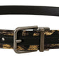 Multicolor Jacquard Leather Logo Metal Buckle Belt