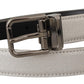 Chic White Leather Belt with Chrome Buckle