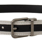 Chic White Leather Belt with Chrome Buckle