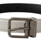 Chic White Leather Belt with Chrome Buckle